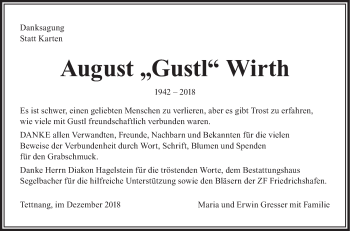 Anzeige von August Wirth von Schwäbische Zeitung