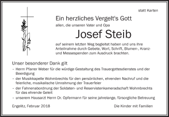 Anzeige von Josef Steib von Schwäbische Zeitung