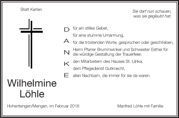 Anzeige von Wilhelmine Löhle von Schwäbische Zeitung