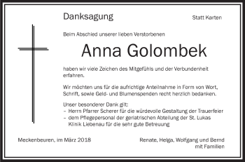 Anzeige von Anna Golombek von Schwäbische Zeitung