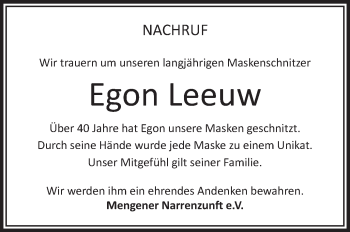 Anzeige von Egon Leeuw von Schwäbische Zeitung