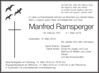Anzeige von Manfred Ramsperger von Schwäbische Zeitung