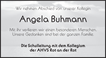 Anzeige von Angela Buhmann von Schwäbische Zeitung