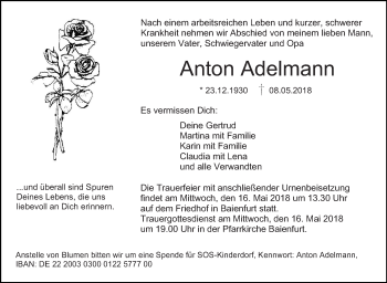 Anzeige von Anton Adelmann von Schwäbische Zeitung