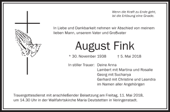 Anzeige von August Fink von Schwäbische Zeitung