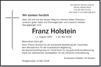 Anzeige von Franz Holstein von Schwäbische Zeitung
