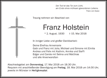 Anzeige von Franz Holstein von Schwäbische Zeitung