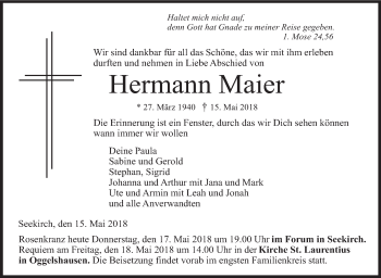 Anzeige von Hermann Maier von Schwäbische Zeitung
