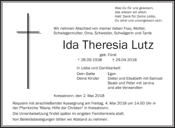 Anzeige von Ida Theresia Lutz von Schwäbische Zeitung
