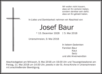 Anzeige von Josef Baur von Schwäbische Zeitung