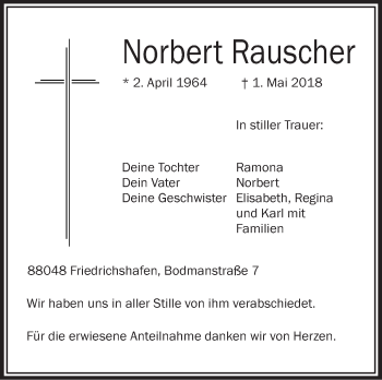 Anzeige von Norbert Rauscher von Schwäbische Zeitung