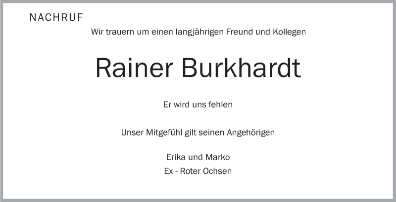  Traueranzeige für Rainer Burkhardt vom 23.05.2018 aus Schwäbische Zeitung