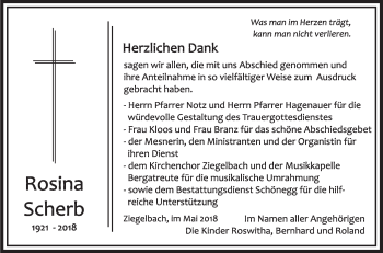 Anzeige von Rosina Scherb von Schwäbische Zeitung