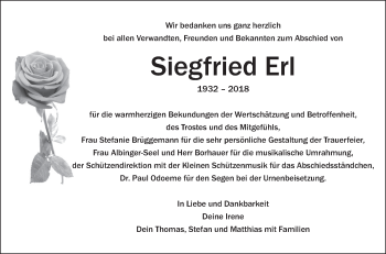 Anzeige von Siegfried Erl von Schwäbische Zeitung