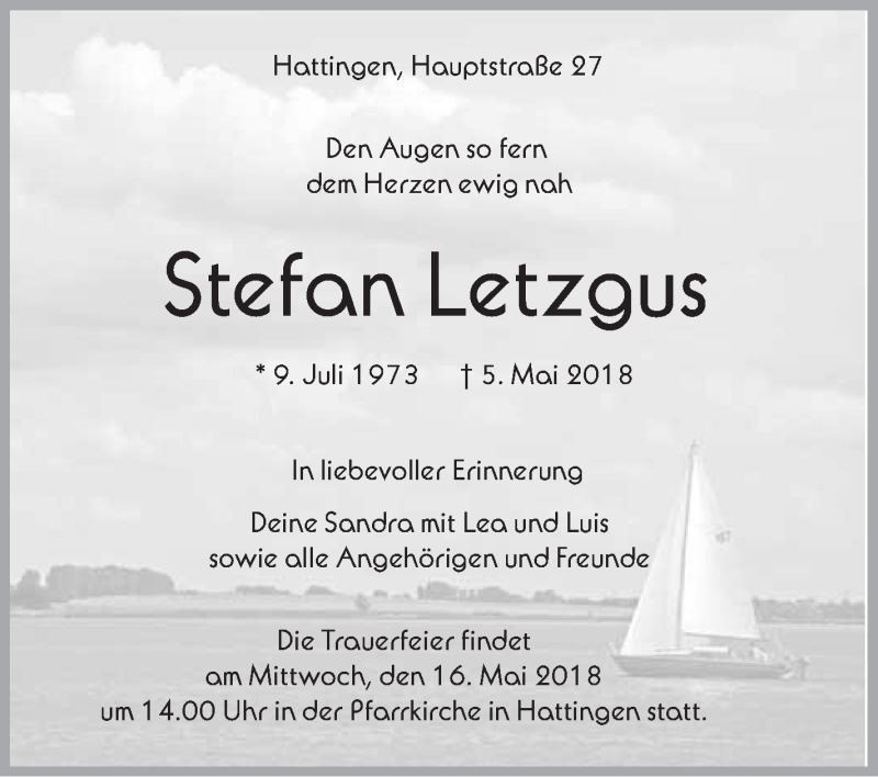  Traueranzeige für Stefan Letzgus vom 12.05.2018 aus Schwäbische Zeitung