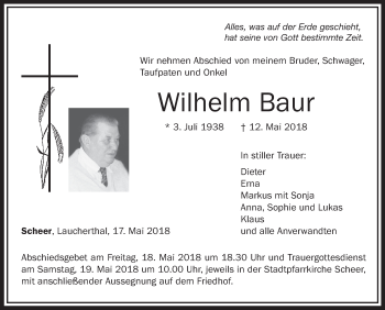 Anzeige von Wilhelm Baur von Schwäbische Zeitung