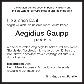 Anzeige von Aegidius Gaupp von Schwäbische Zeitung