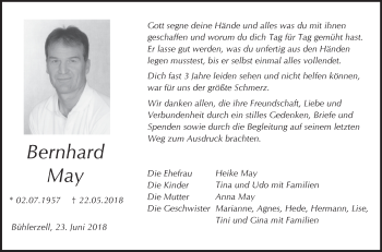 Anzeige von Bernhard May von Schwäbische Zeitung