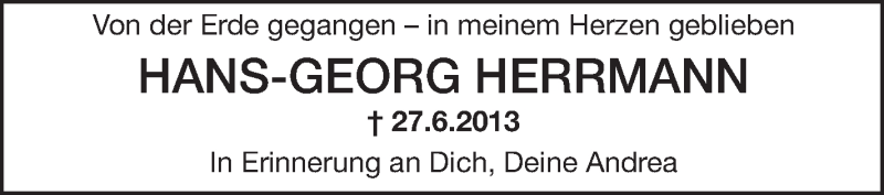  Traueranzeige für Hans-Georg , 'HANSI' Herrmann vom 27.06.2018 aus Schwäbische Zeitung
