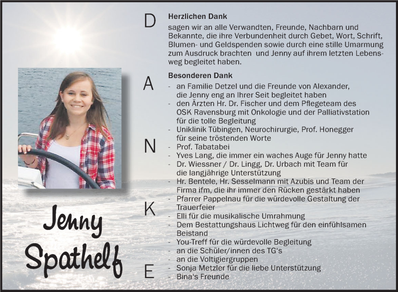  Traueranzeige für Jenny Spathelf vom 27.06.2018 aus Schwäbische Zeitung