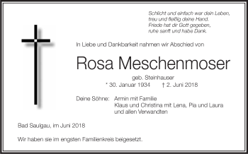 Anzeige von Rosa Meschenmoser von Schwäbische Zeitung
