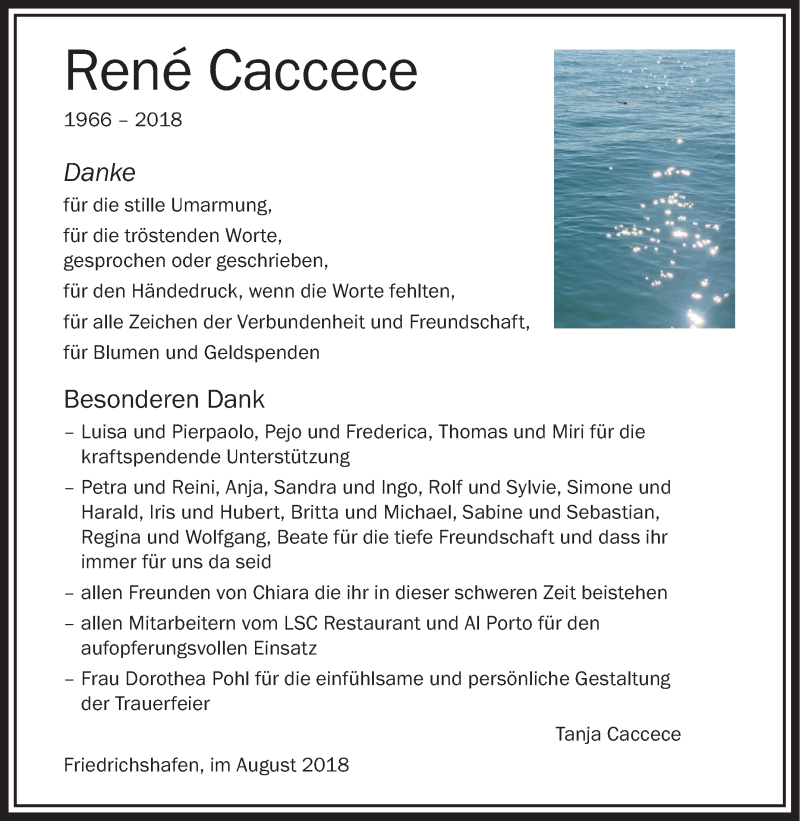  Traueranzeige für René Caccece vom 25.08.2018 aus Schwäbische Zeitung