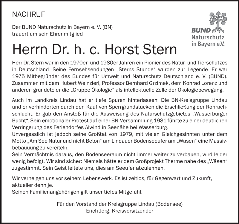  Traueranzeige für Horst Stern vom 29.01.2019 aus Schwäbische Zeitung