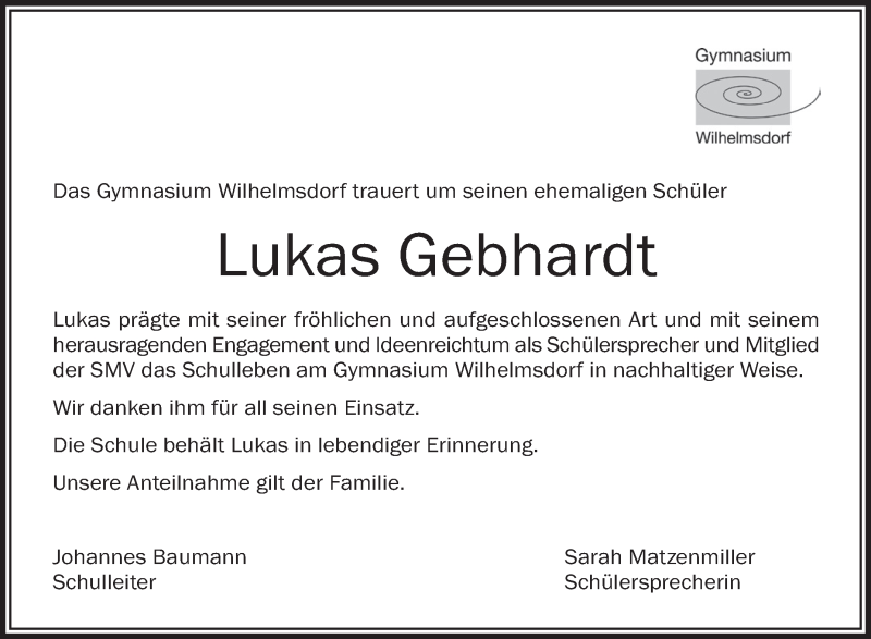  Traueranzeige für Lukas Gebhardt vom 10.01.2019 aus Schwäbische Zeitung