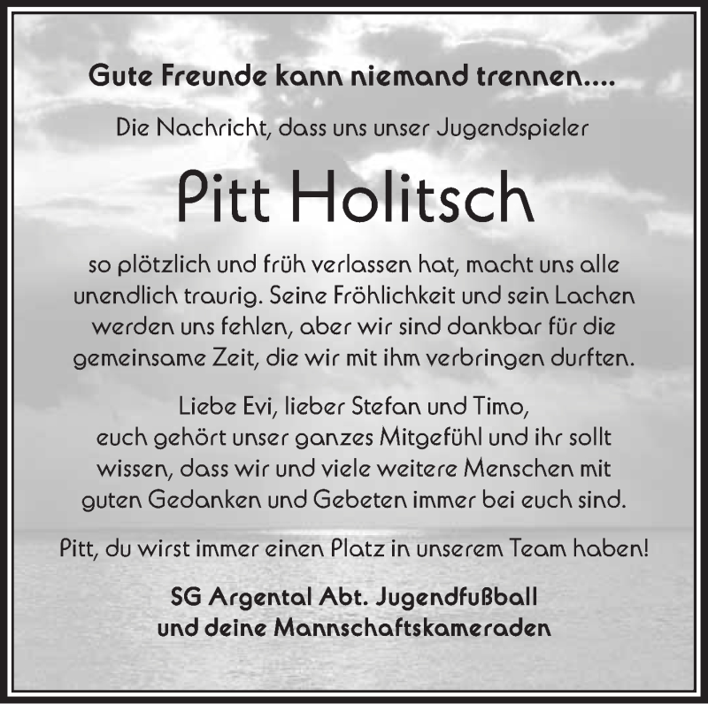  Traueranzeige für Pitt Holitsch vom 12.01.2019 aus Schwäbische Zeitung