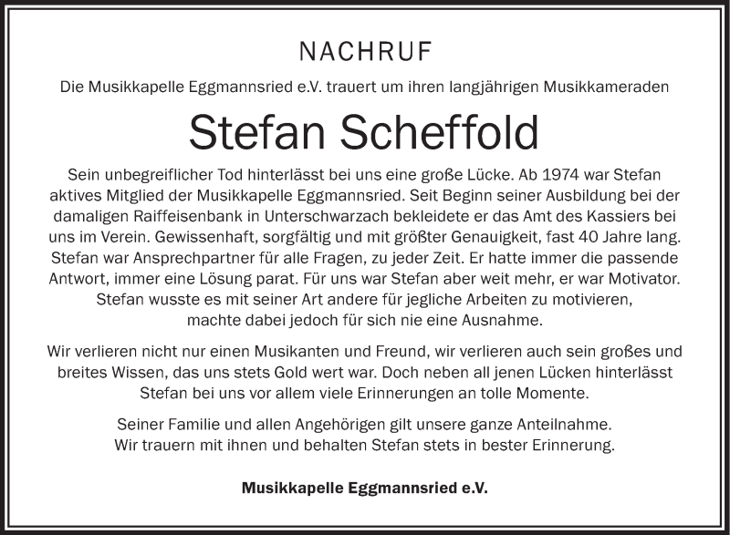  Traueranzeige für Stefan Scheffold vom 22.01.2019 aus Schwäbische Zeitung