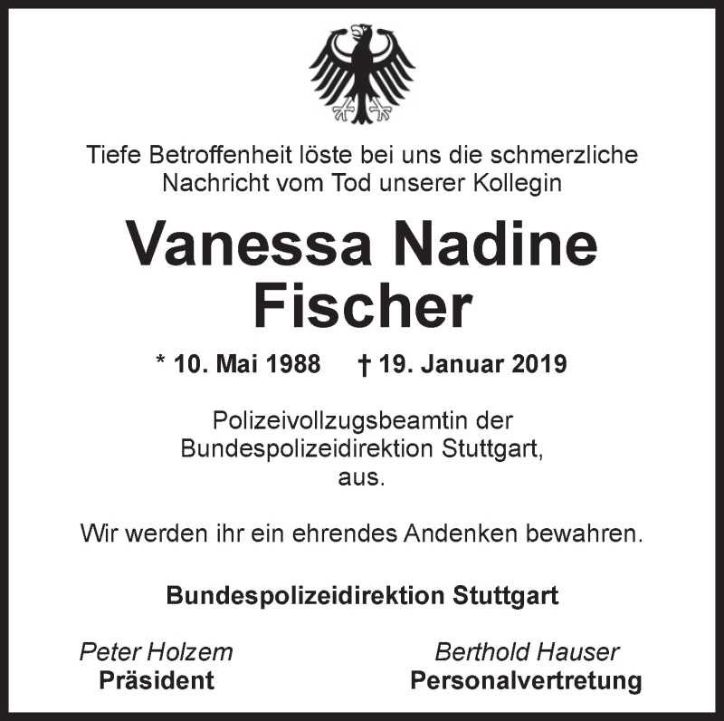  Traueranzeige für Vanessa Nadine Fischer vom 29.01.2019 aus Schwäbische Zeitung