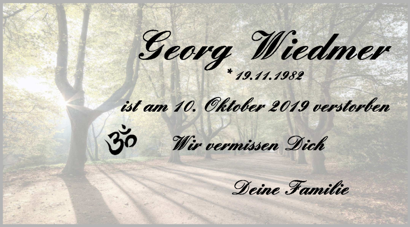  Traueranzeige für Georg Wiedmer vom 17.10.2019 aus Schwäbische Zeitung