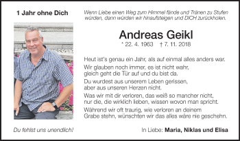 Anzeige von Andreas Geikl von Schwäbische Zeitung