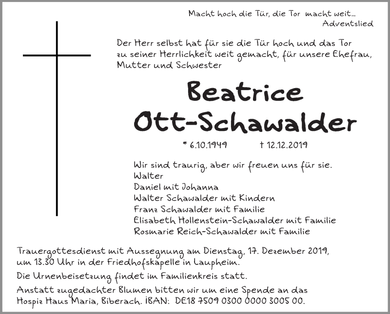 Traueranzeigen von Beatrice Ott Schawalder schwaebische.de