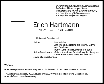 Anzeige von Erich Hartmann von Schwäbische Zeitung