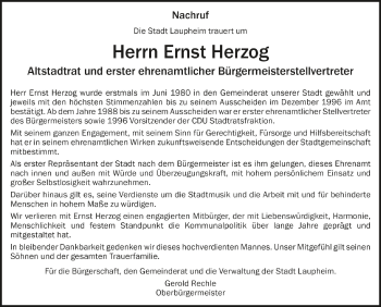 Anzeige von Ernst Herzog von Schwäbische Zeitung