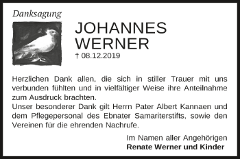 Anzeige von Johannes Werner von Schwäbische Zeitung