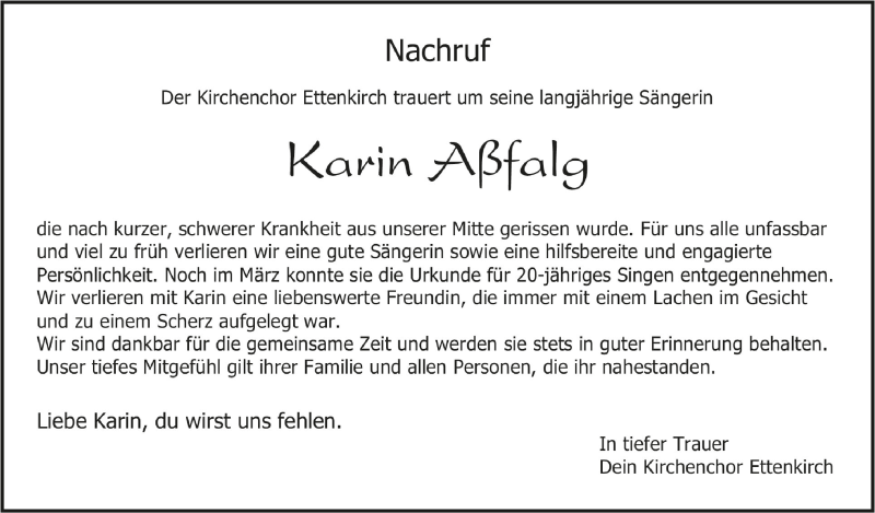  Traueranzeige für Karin Aßfalg vom 18.12.2019 aus Schwäbische Zeitung