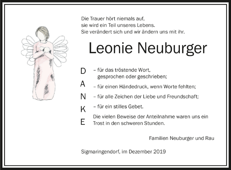  Traueranzeige für Leonie Neuburger vom 19.12.2019 aus Schwäbische Zeitung