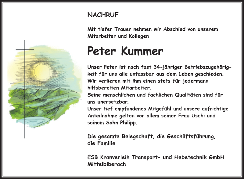  Traueranzeige für Peter Kummer vom 11.12.2019 aus Schwäbische Zeitung
