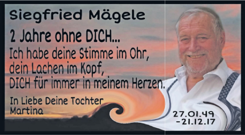  Traueranzeige für Siegfried Mägele vom 21.12.2019 aus Schwäbische Zeitung