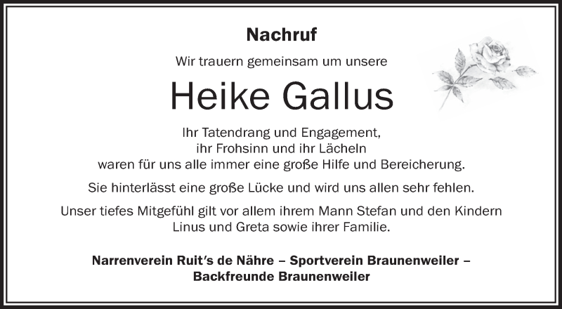  Traueranzeige für Heike Gallus vom 02.02.2019 aus Schwäbische Zeitung