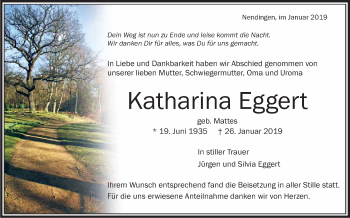 Anzeige von Katharina Eggert von Schwäbische Zeitung