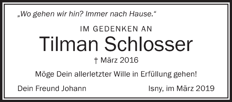  Traueranzeige für Tilman Schlosser vom 28.02.2019 aus Schwäbische Zeitung