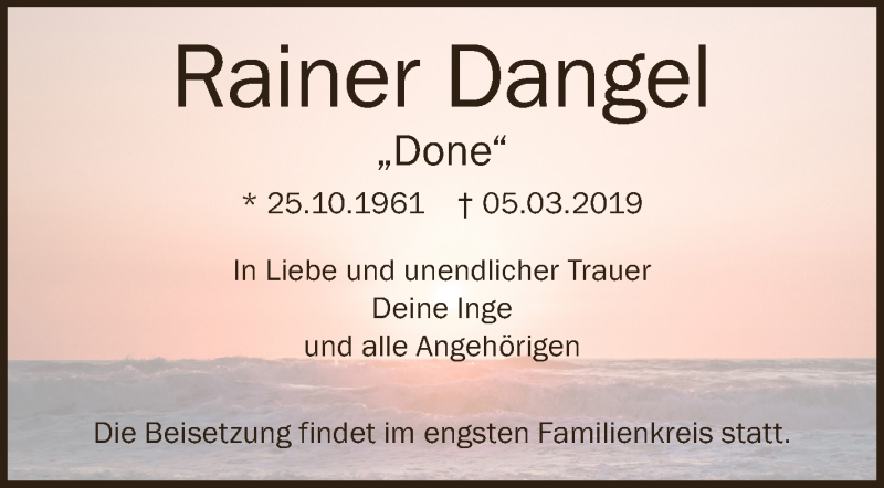  Traueranzeige für Rainer Dangel vom 09.03.2019 aus 