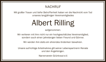 Anzeige von Albert Rilling von Schwäbische Zeitung