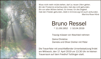 Anzeige von Bruno Ressel von Schwäbische Zeitung