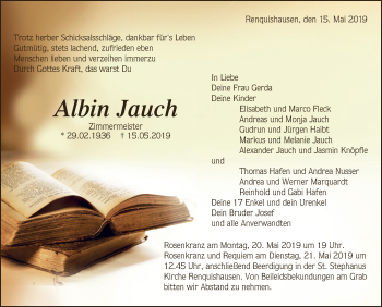 Anzeige von Albin Jauch von Schwäbische Zeitung