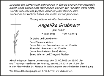 Anzeige von Angelika Grabherr von Schwäbische Zeitung