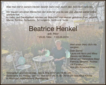 Anzeige von Beatrice Henkel von Schwäbische Zeitung